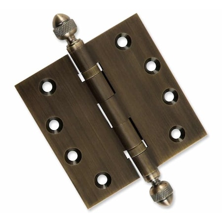 Embassy 4 x 4 Solid Brass Ball Bearing Hinge, Antique Brass Finish Acorn Tips 4040BBUS5A-1